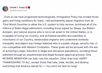 Trump Announces Immigration Pause From Third World Countries